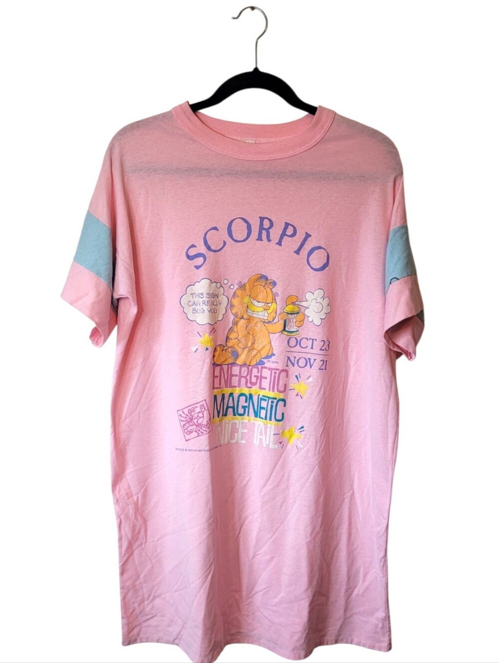 Vintage 1978 Garfield Scorpio Pink Women's Graphic Nightgown OS